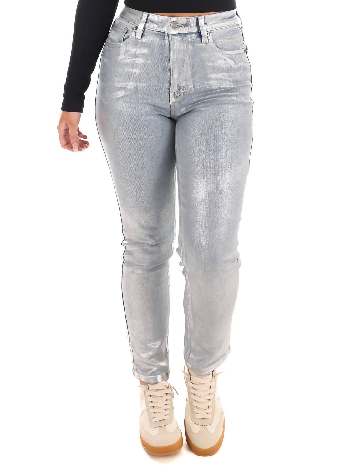 Cello - High Rise Metallic Straight Jeans