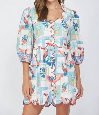 Fate - Tropical Print Scallop Mini Dress