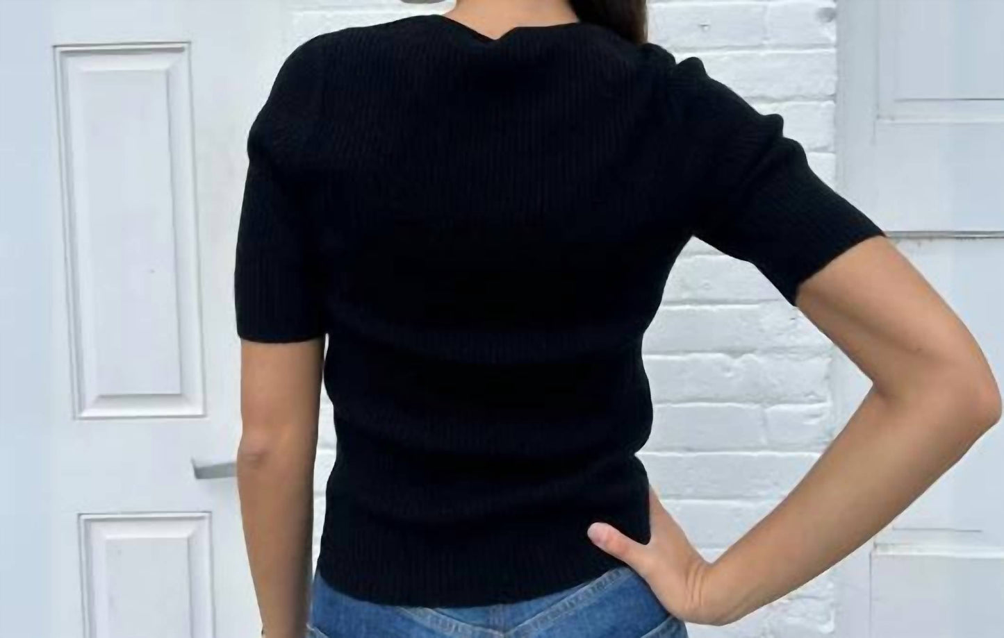 Repeat Cashmere - Cashmere Blend Short Sleeve Rib Knit Sweater
