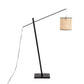 Arturo Contemporary Floor Lamp in Black Wood and Steel with Rattan Shade