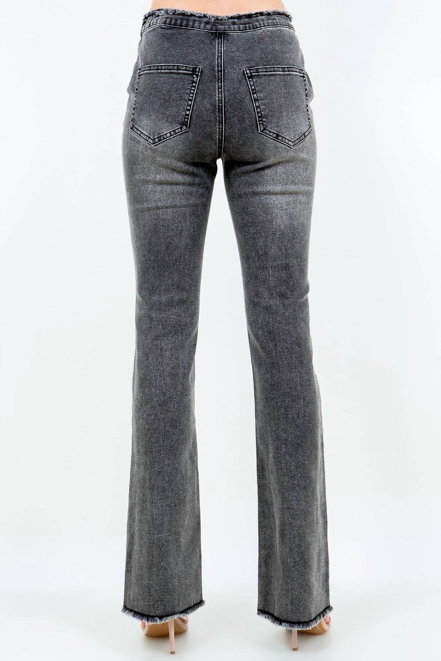 American Bazi - Chic V Cut Ruched Flare Pants