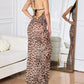 Gigizara - Leopard Luxe Maxi Dress Cover-Up Cowl Neck & Side Slit