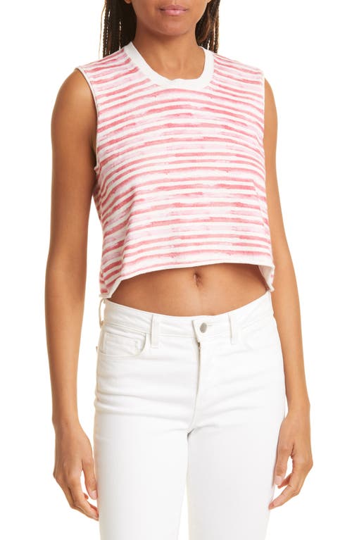 ATM Anthony Thomas Melillo Stripe Cotton & Cashmere Sleeveless Sweater in French Rose Combo, Size X-Small