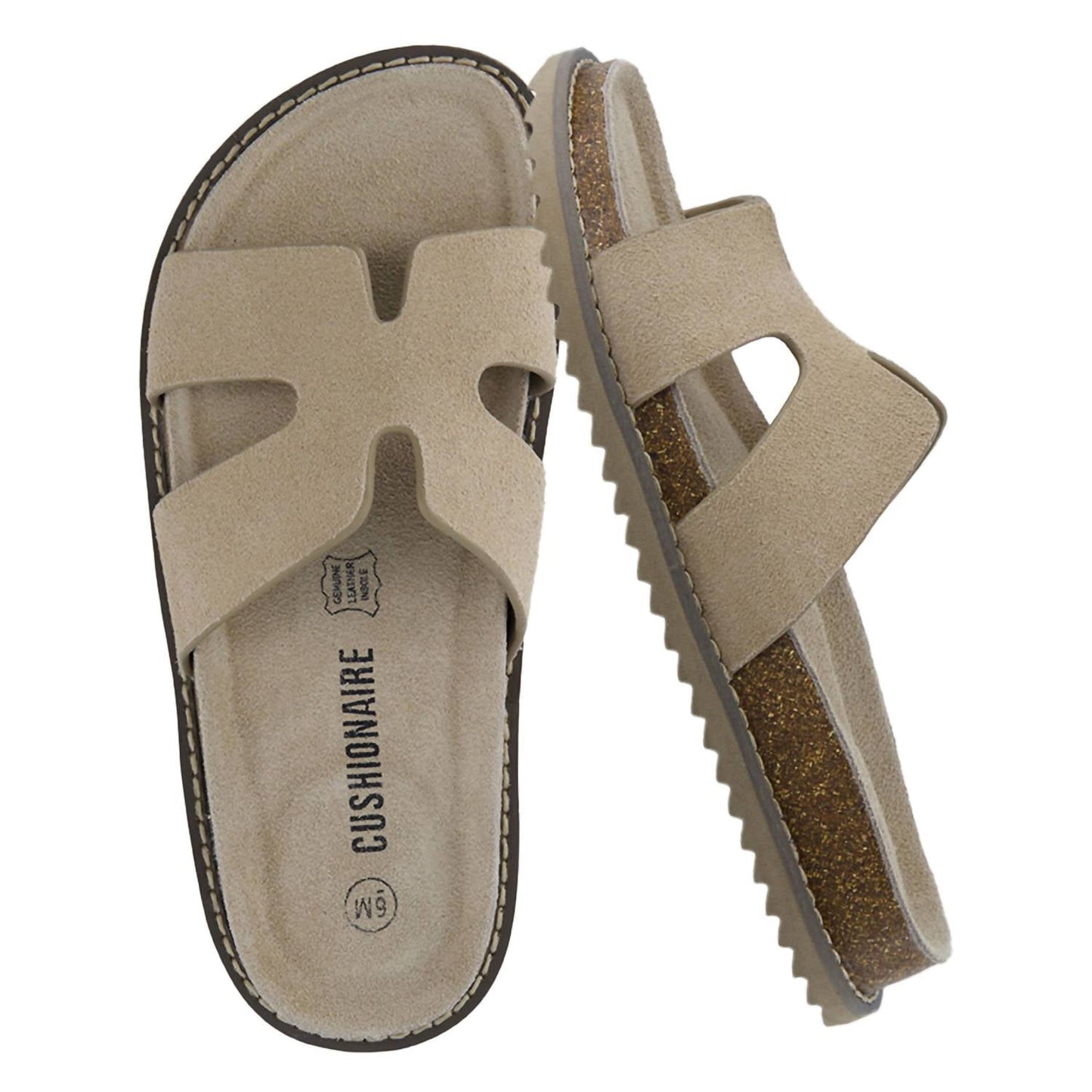 Cushionaire - Sandália feminina Wisdom com tiras recortadas em couro legítimo