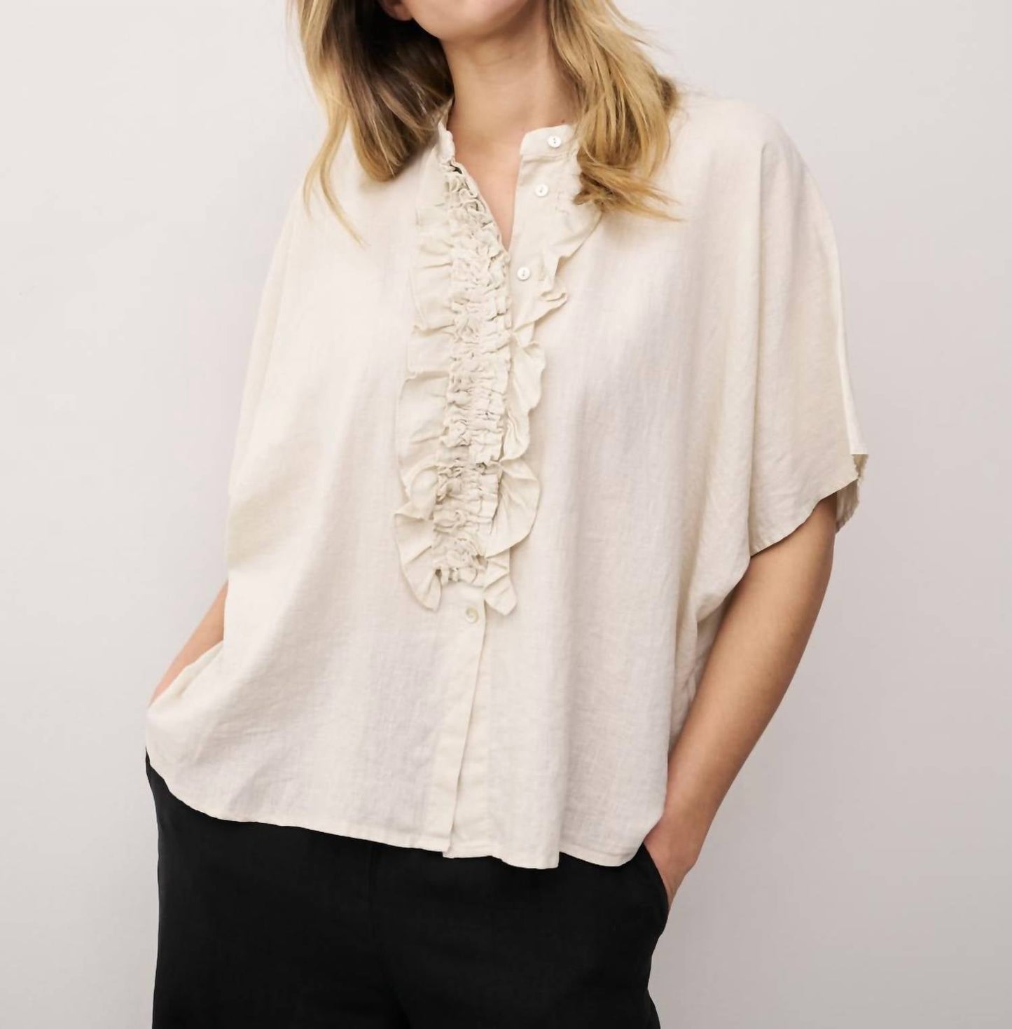 0039 Italy - Daisy Ruffle Front Dolman Sleeve Blouse