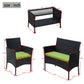 4 PC Rattan Patio Furniture Set Outdoor Cushioned Wicker Sofa Green Cushion