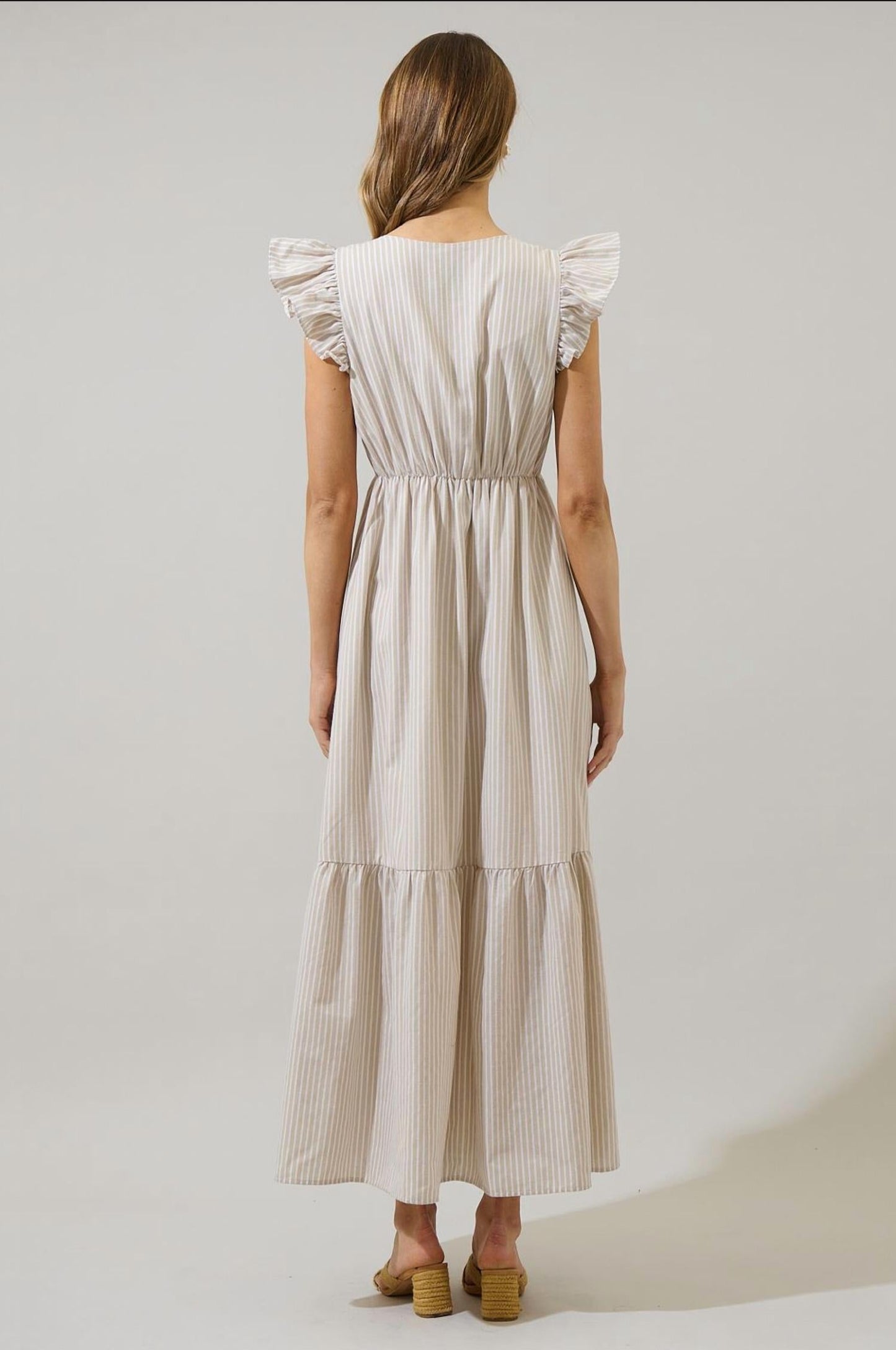 Sugarlips - Sandy Striped Evianna Flutter Maxi Dress