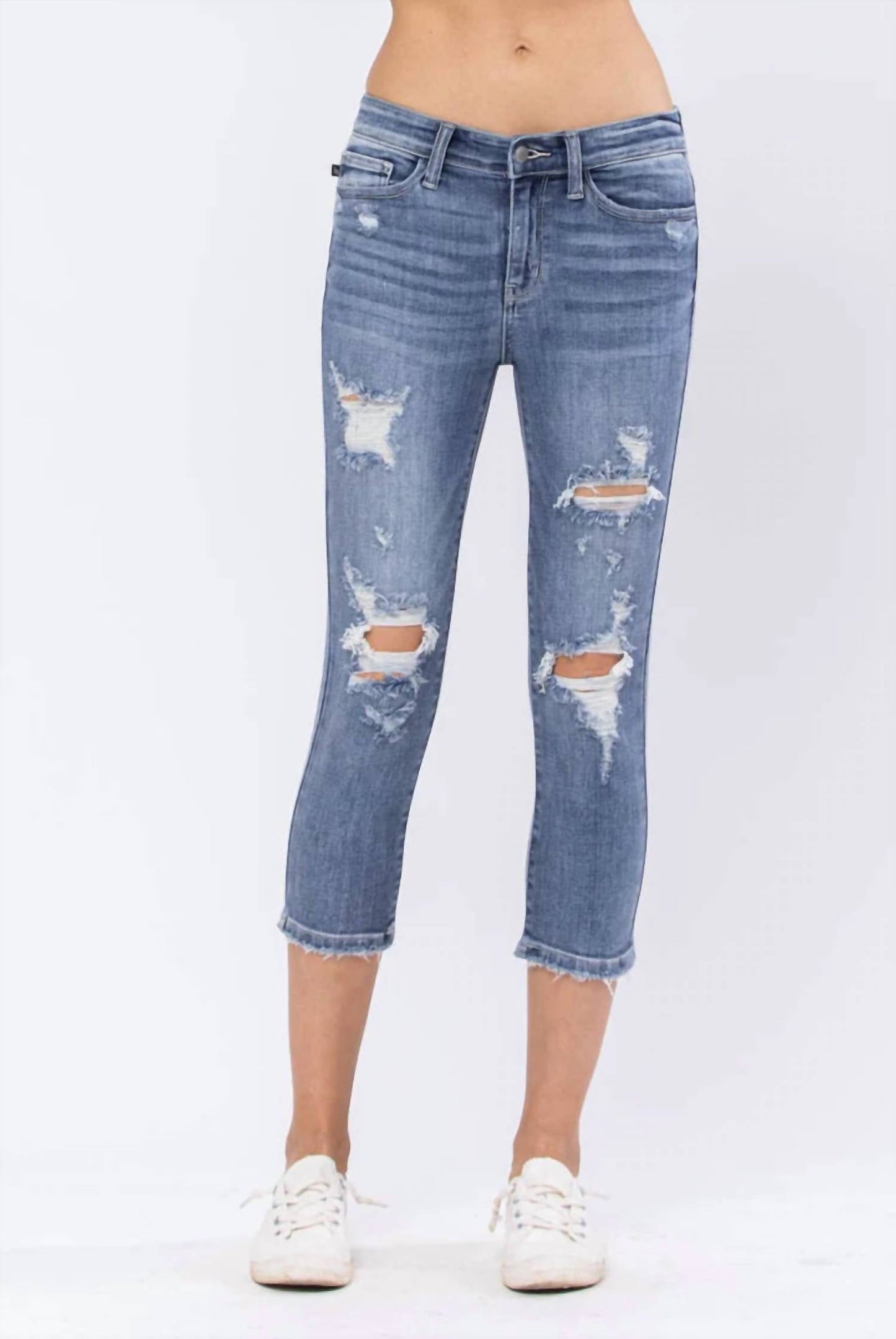 Judy Blue - Mid-rise Destroyed Capri Jeans - Plus