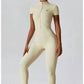 Rockstar Peach - Scuba Short Sleeve Zip Jumpsuit