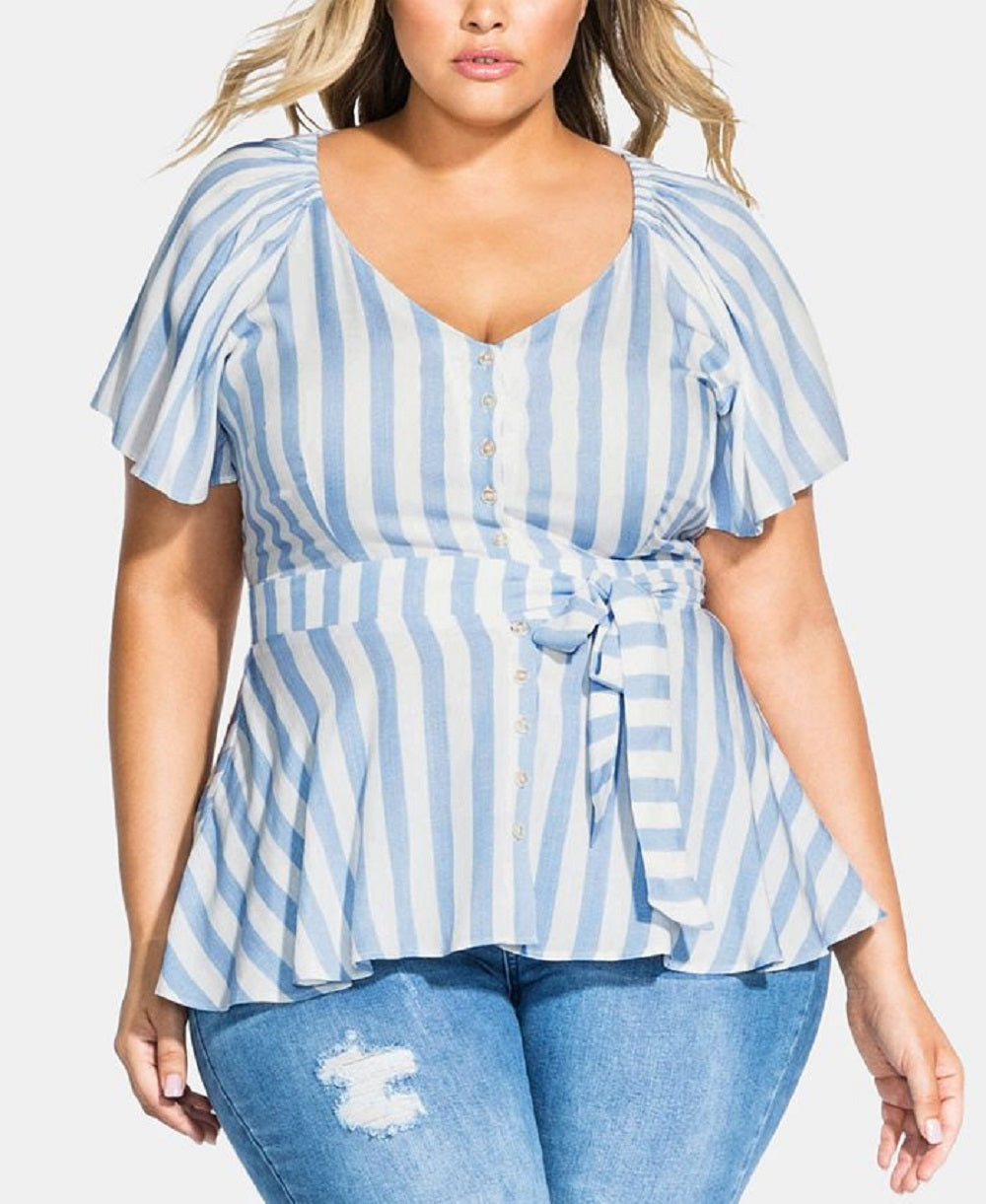 Blusa romântica feminina City Chic, azul, tamanho 18W