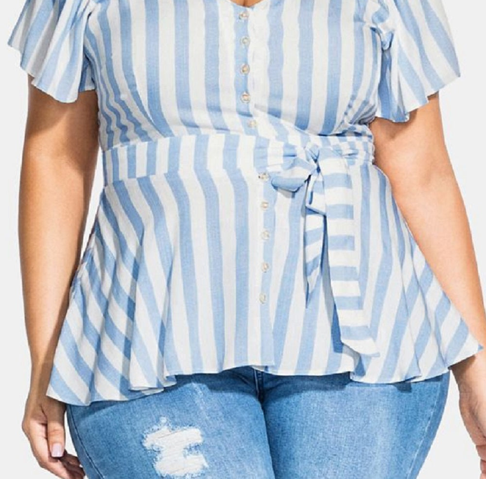 Blusa romântica feminina City Chic, azul, tamanho 18W