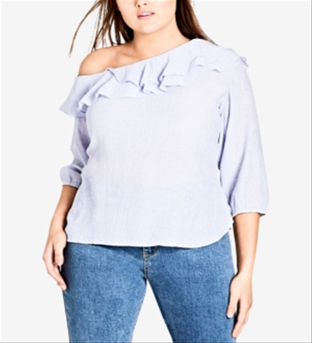 Blusa feminina City Chic com babados e um ombro só, rosa, tamanho 18W