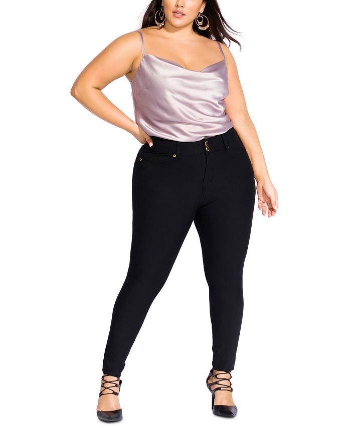 Calça jeans skinny Asha da City Chic para mulheres, preta, tamanho 14W