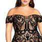 Vestido de coquetel City Chic feminino com renda e ombros à mostra, preto, tamanho 20W
