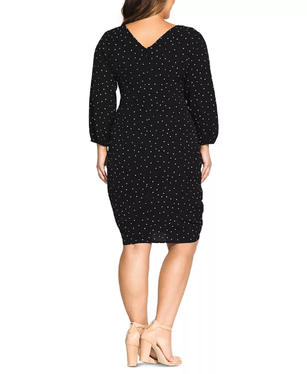 Vestido feminino City Chic com estampa de bolinhas franzidas, preto, tamanho 24W