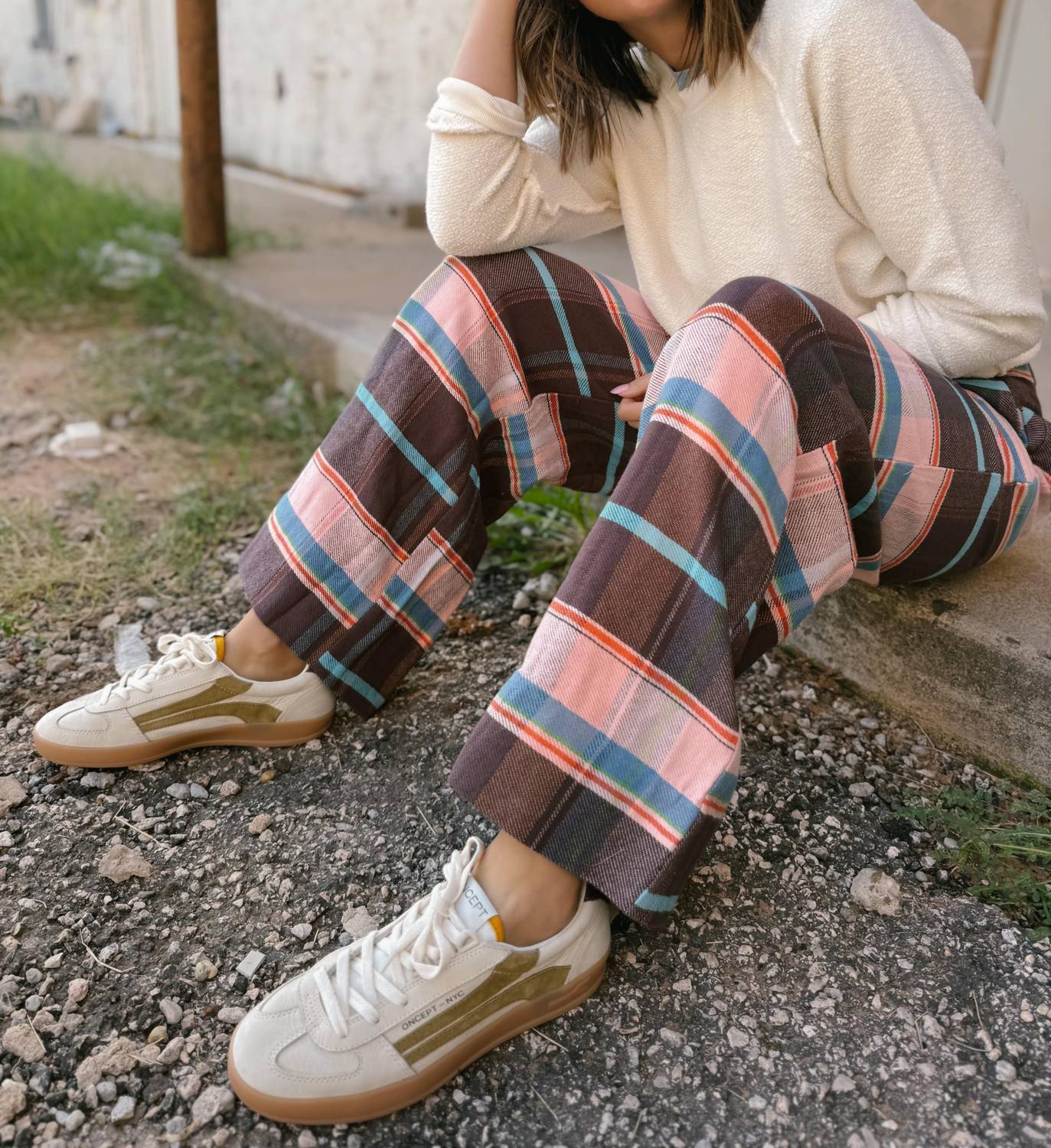 Free People - Buckle Back Plaid Trousers