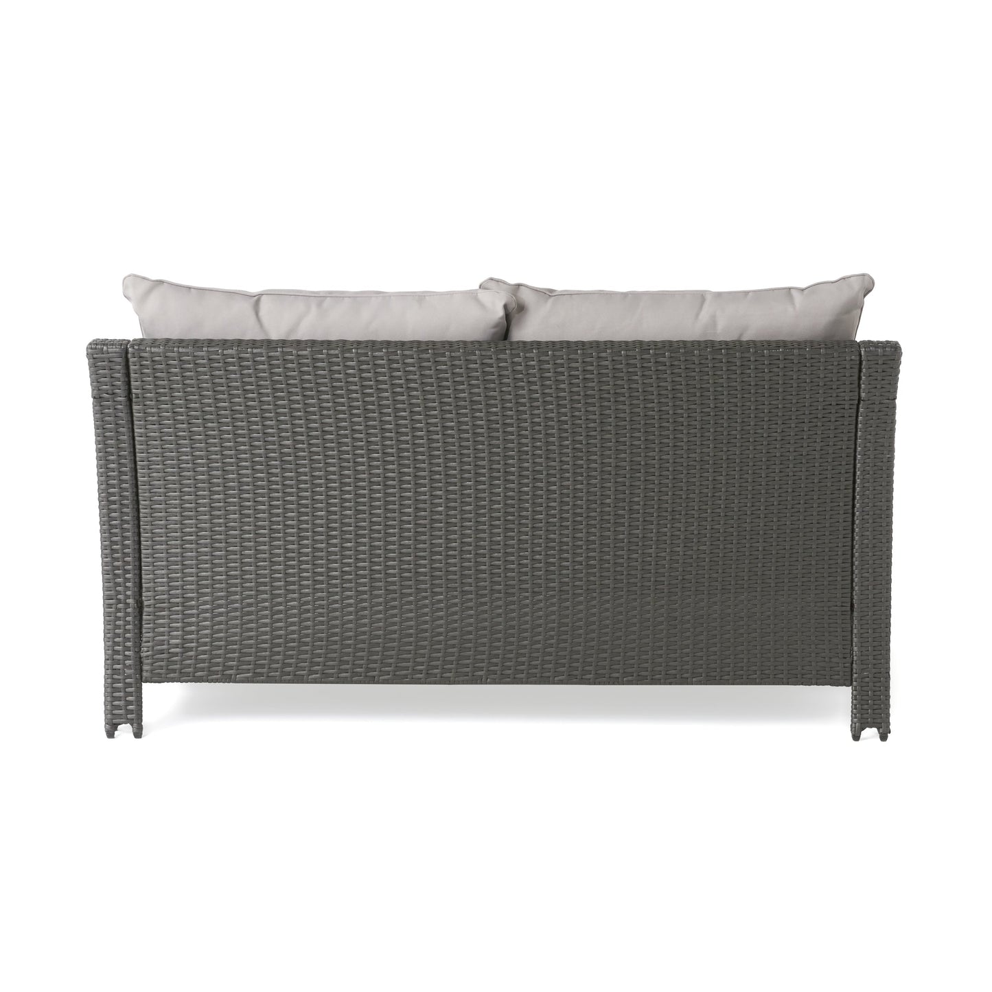 Contemporary ANTIBES Loveseat & Table Set Outdoor Grey PE Rattan Iron Waterproof Fabric