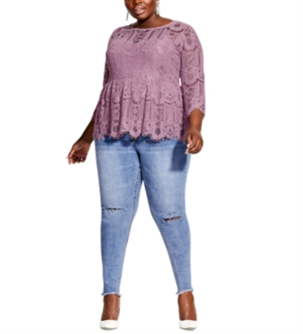 Top peplum de renda feminino City Chic Trendy Plus Everything, rosa, tamanho 18W