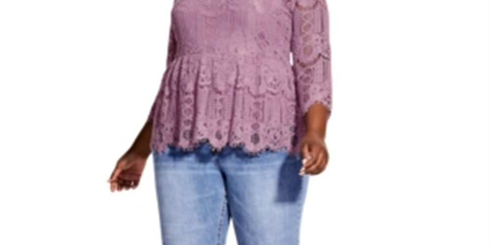 Top peplum de renda feminino City Chic Trendy Plus Everything, rosa, tamanho 18W