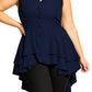 Top feminino City Chic Plus com bainha esvoaçante, azul, tamanho 18W