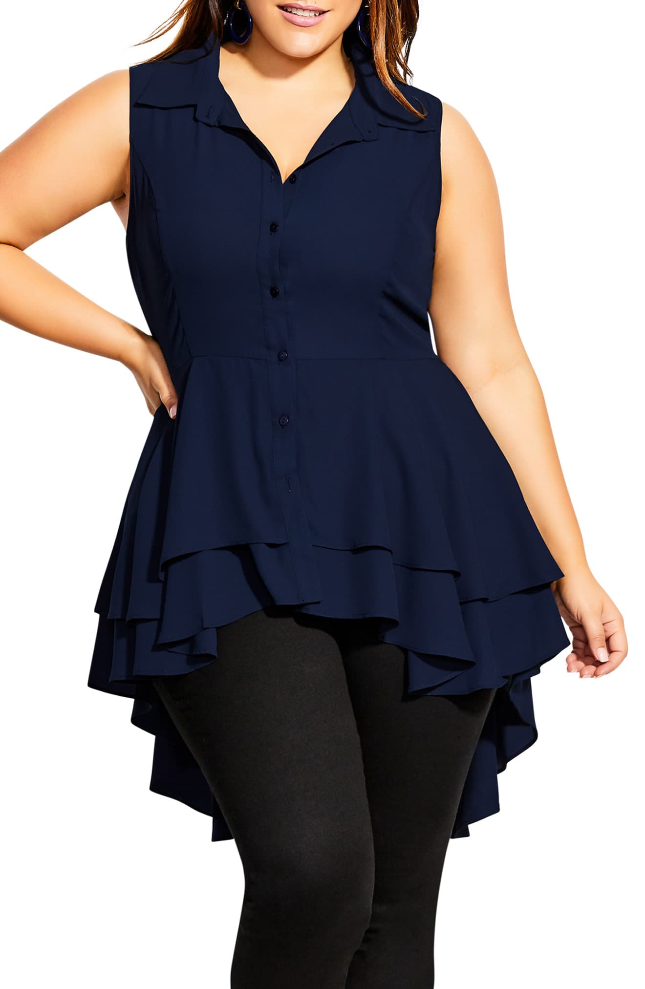Top feminino City Chic Plus com bainha esvoaçante, azul, tamanho 18W