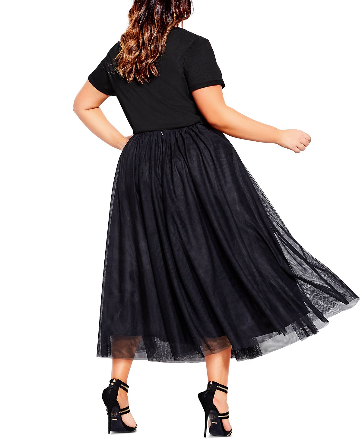 Saia midi de tule feminina City Chic preta tamanho 18W