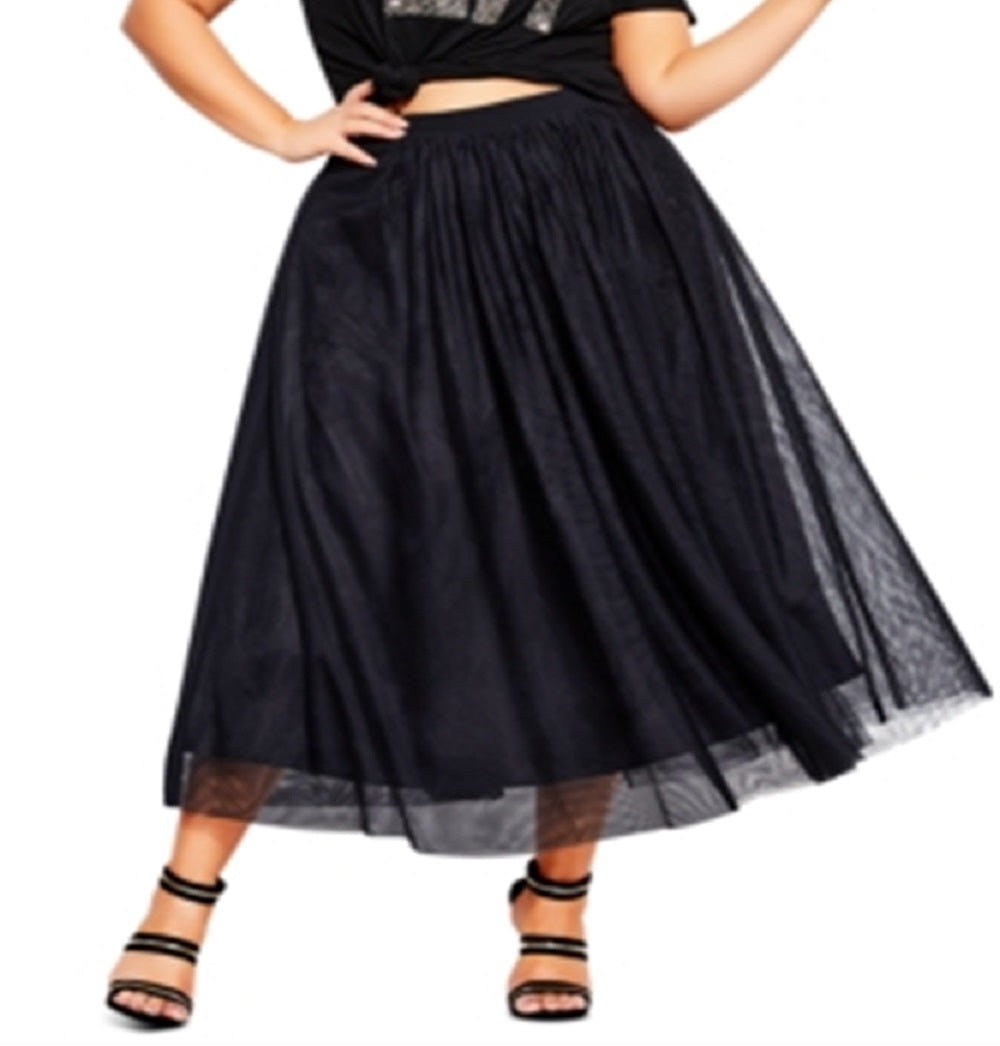 Saia midi de tule feminina City Chic preta tamanho 18W