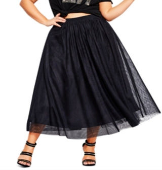 City Chic Women's Tulle Midi Skirt Black Size 18W