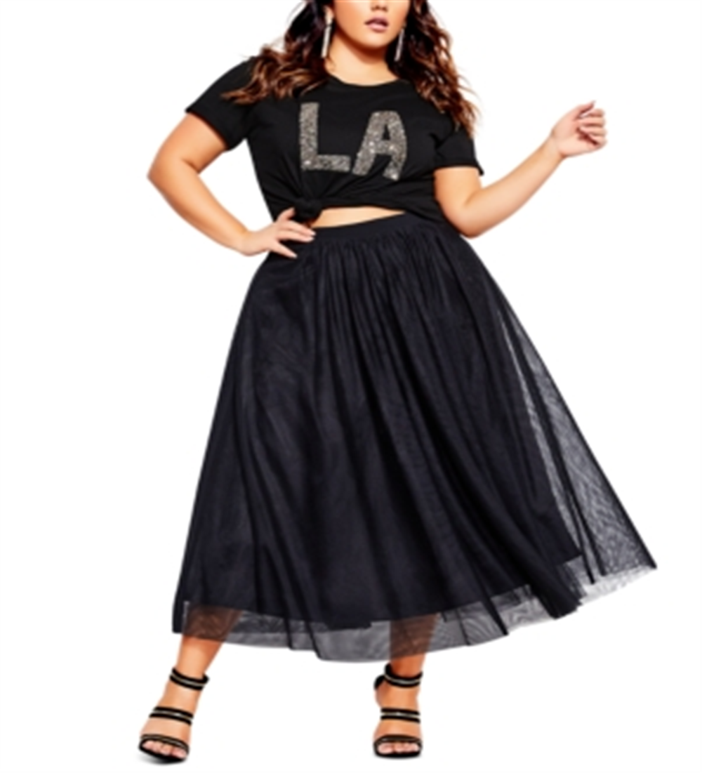 Saia midi de tule feminina City Chic preta tamanho 18W