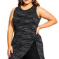 Top longo com nó City Chic feminino, moderno e longo, preto, tamanho 18W
