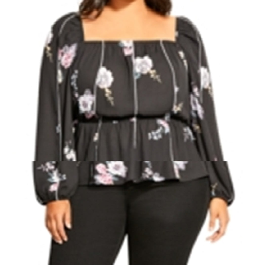 Top feminino City Chic Trendy Plus French Blooms preto tamanho 18W