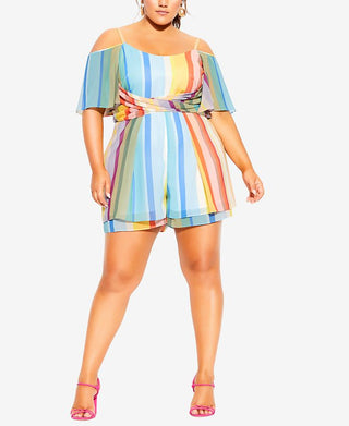 City Chic Women's Gelato Stripe Romper Orange Size 24