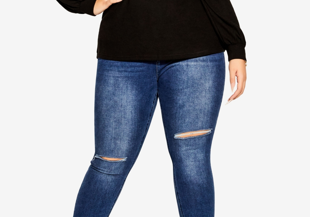 Blusa de um ombro só de manga comprida City Chic, preta, tamanho XXL