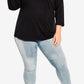 Camiseta feminina Avenue com decote chanfrado e manga 3/4 lisa, preta, tamanho 18W