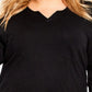 Camiseta feminina Avenue com decote chanfrado e manga 3/4 lisa, preta, tamanho 18W