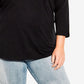 Camiseta feminina Avenue com decote chanfrado e manga 3/4 lisa, preta, tamanho 18W
