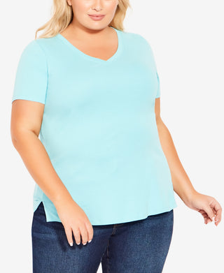 Blusa básica feminina Avenue com decote em V, azul, tamanho 30