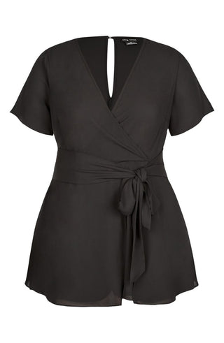 Macacão feminino City Chic Sweet Tie, preto, tamanho 20W