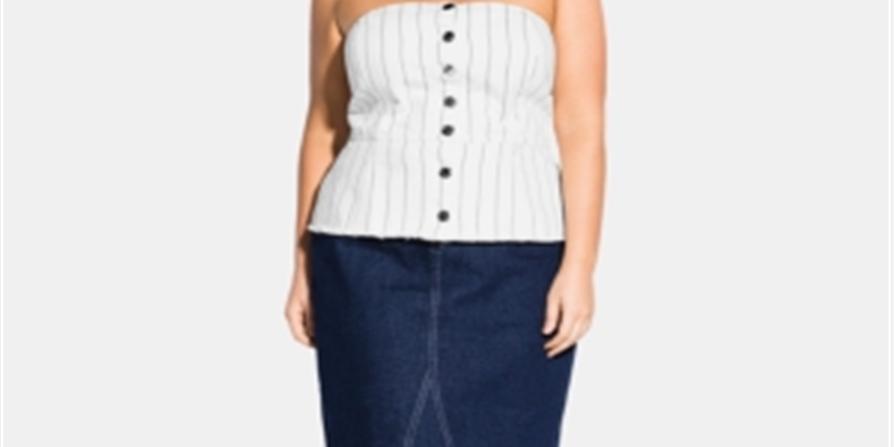 Top espartilho listrado doce City Chic feminino, moderno e elegante, branco, tamanho 18W