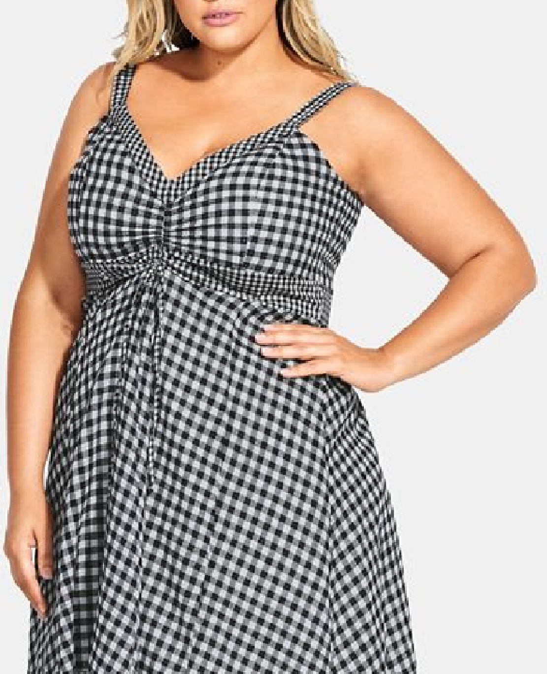 Vestido feminino City Chic com estampa xadrez, justo e evasê, preto, tamanho 16W