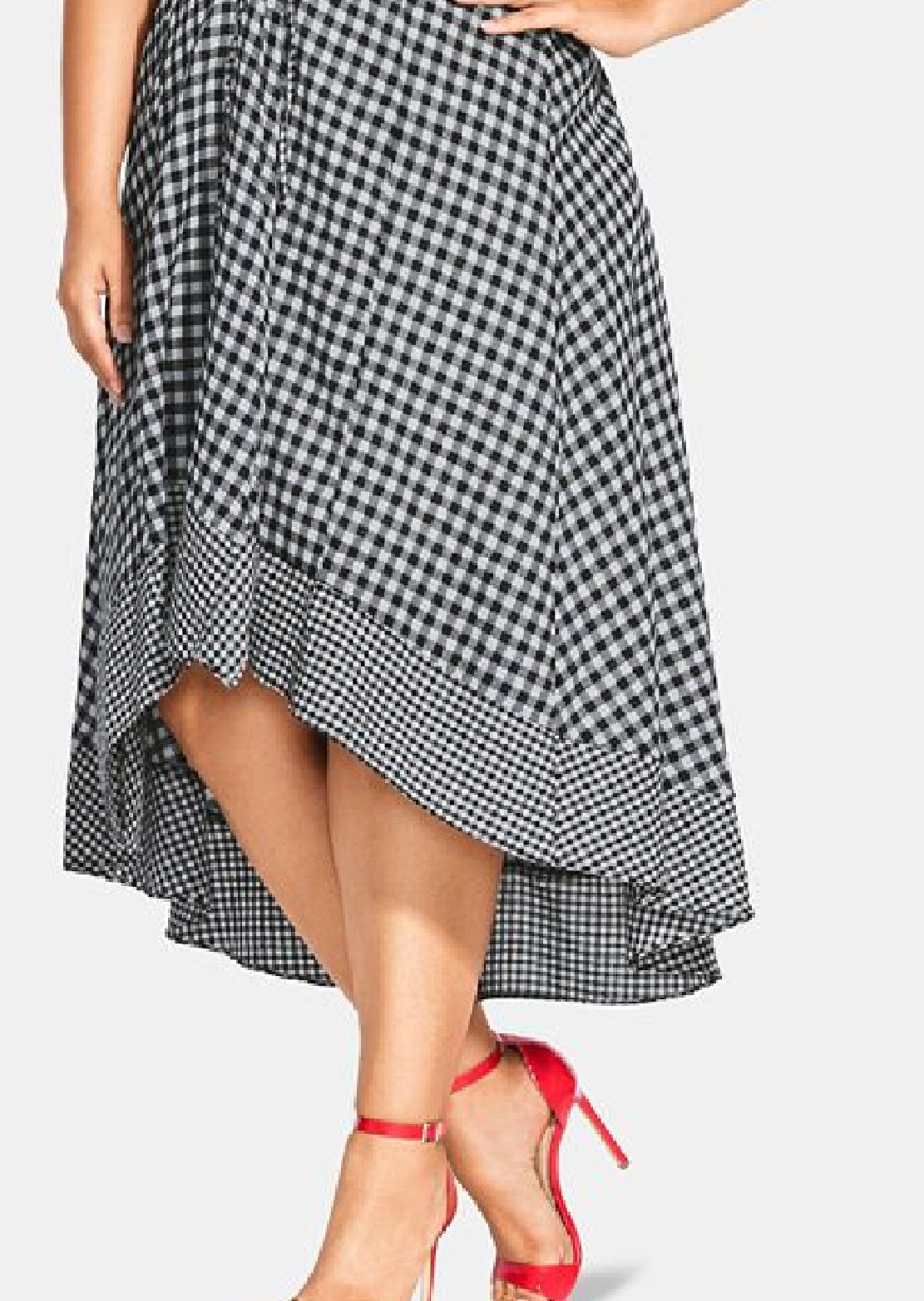 Vestido feminino City Chic com estampa xadrez, justo e evasê, preto, tamanho 16W