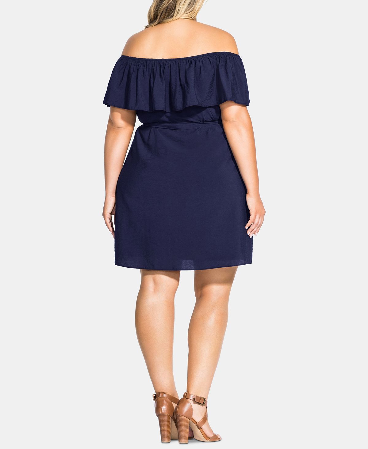 Vestido feminino City Chic com botões frontais e ombros de fora, azul, tamanho pequeno e pequeno