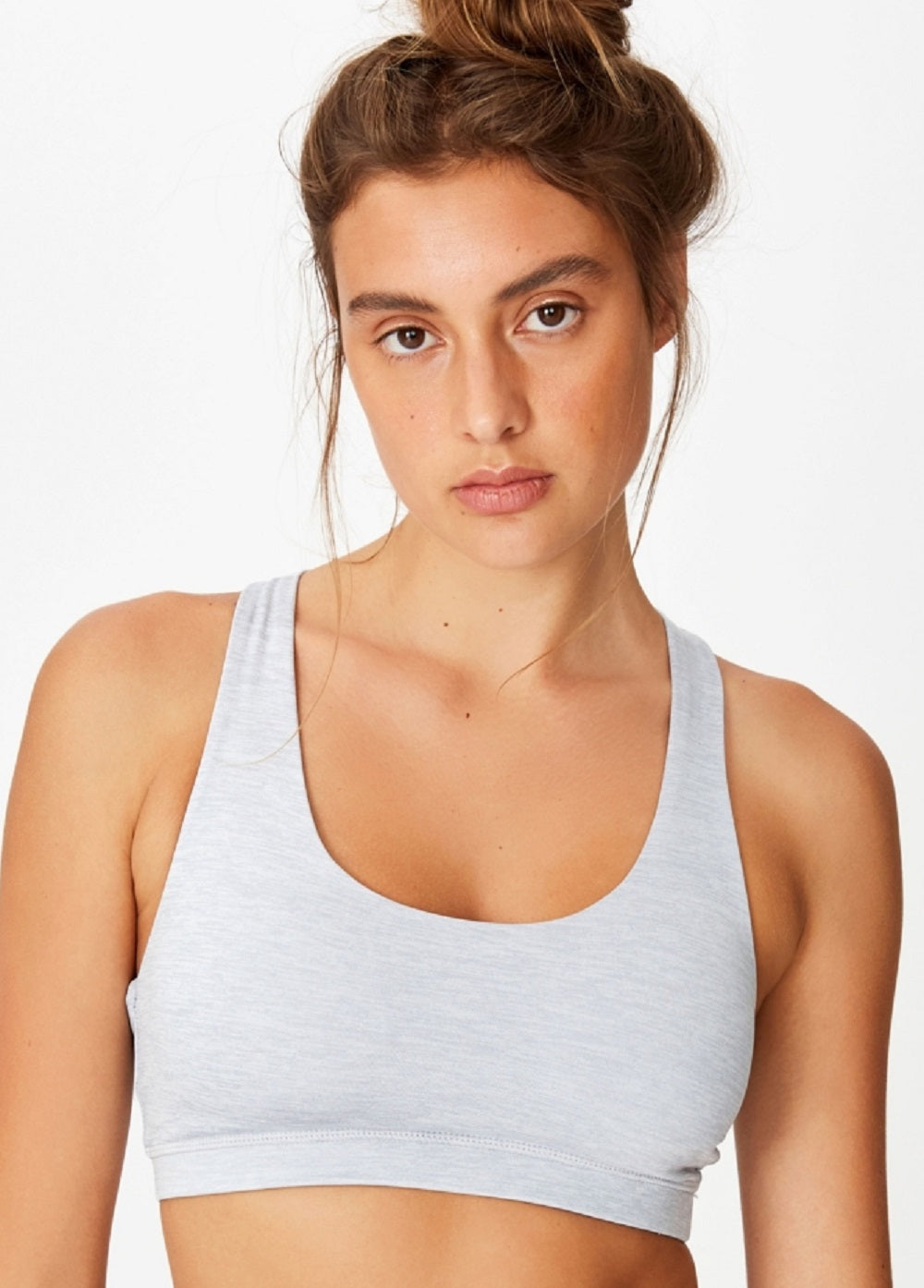 Sutiã esportivo curto com alças COTTON ON feminino, cinza, tamanho grande