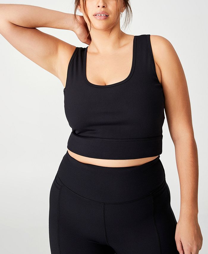 Camiseta regata curta com nervuras ativas feminina COTTON ON, preta, tamanho 18W