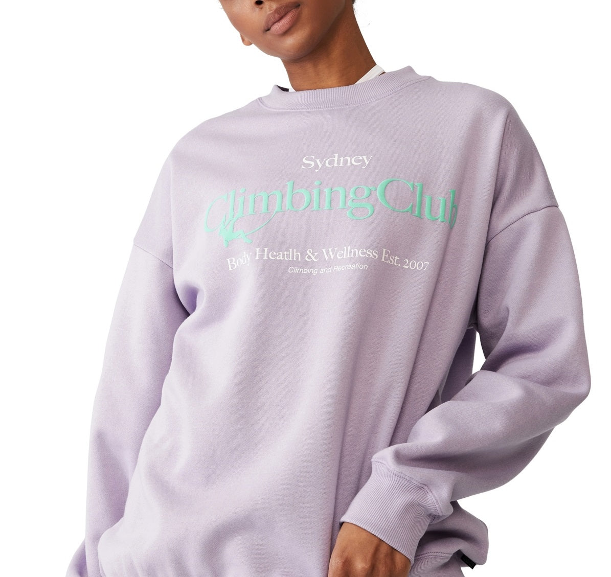 Suéter feminino estilo vida grande com gola redonda e estampa gráfica, tamanho grande, roxo, algodão on