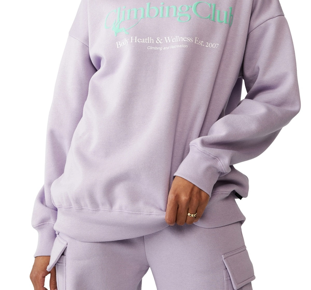 Suéter feminino estilo vida grande com gola redonda e estampa gráfica, tamanho grande, roxo, algodão on