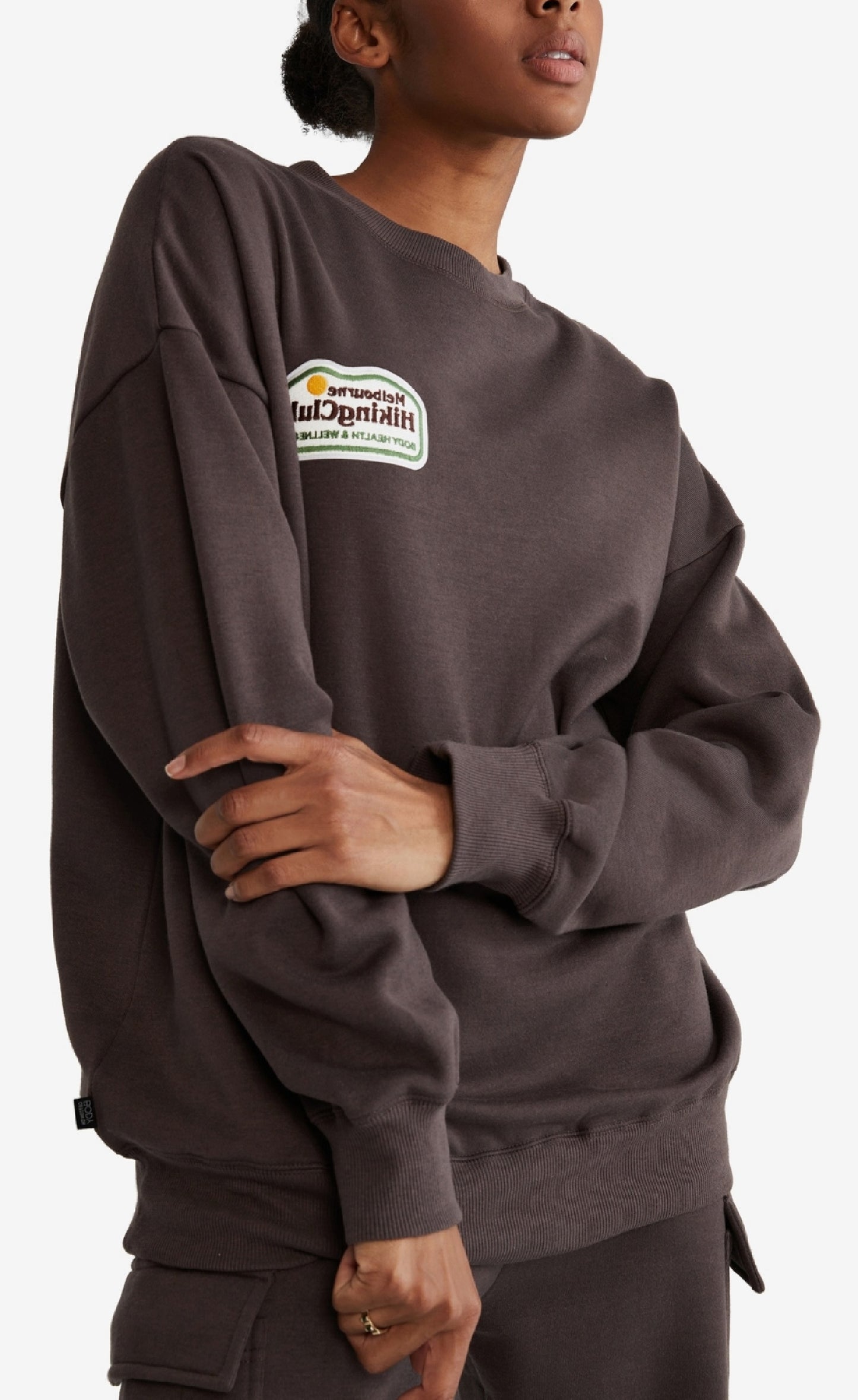 COTTON ON Moletom feminino estilo vida grande com gola redonda e estampa gráfica, preto, tamanho grande