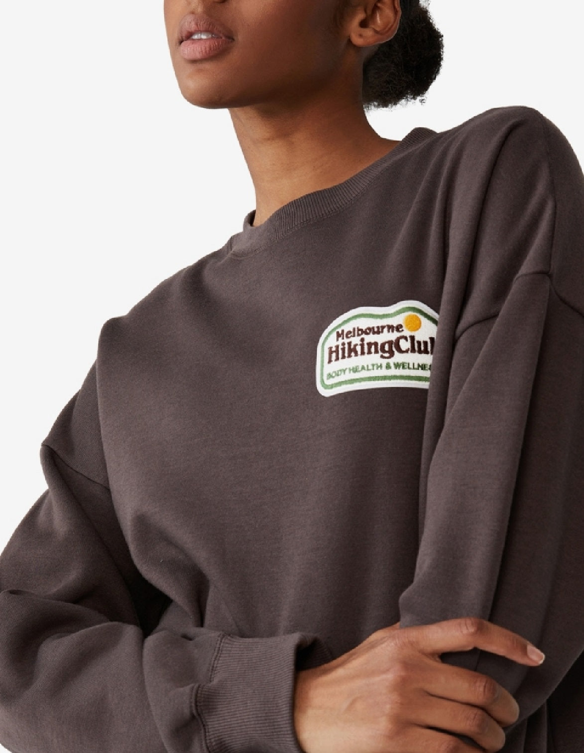 COTTON ON Moletom feminino estilo vida grande com gola redonda e estampa gráfica, preto, tamanho grande