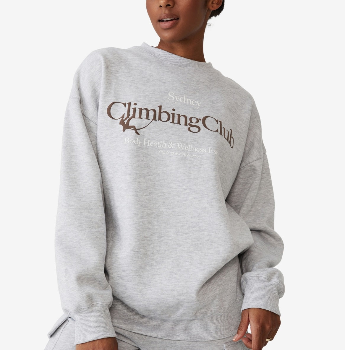 Suéter feminino estilo vida grande com gola redonda e estampa gráfica, tamanho grande, cinza, algodão on