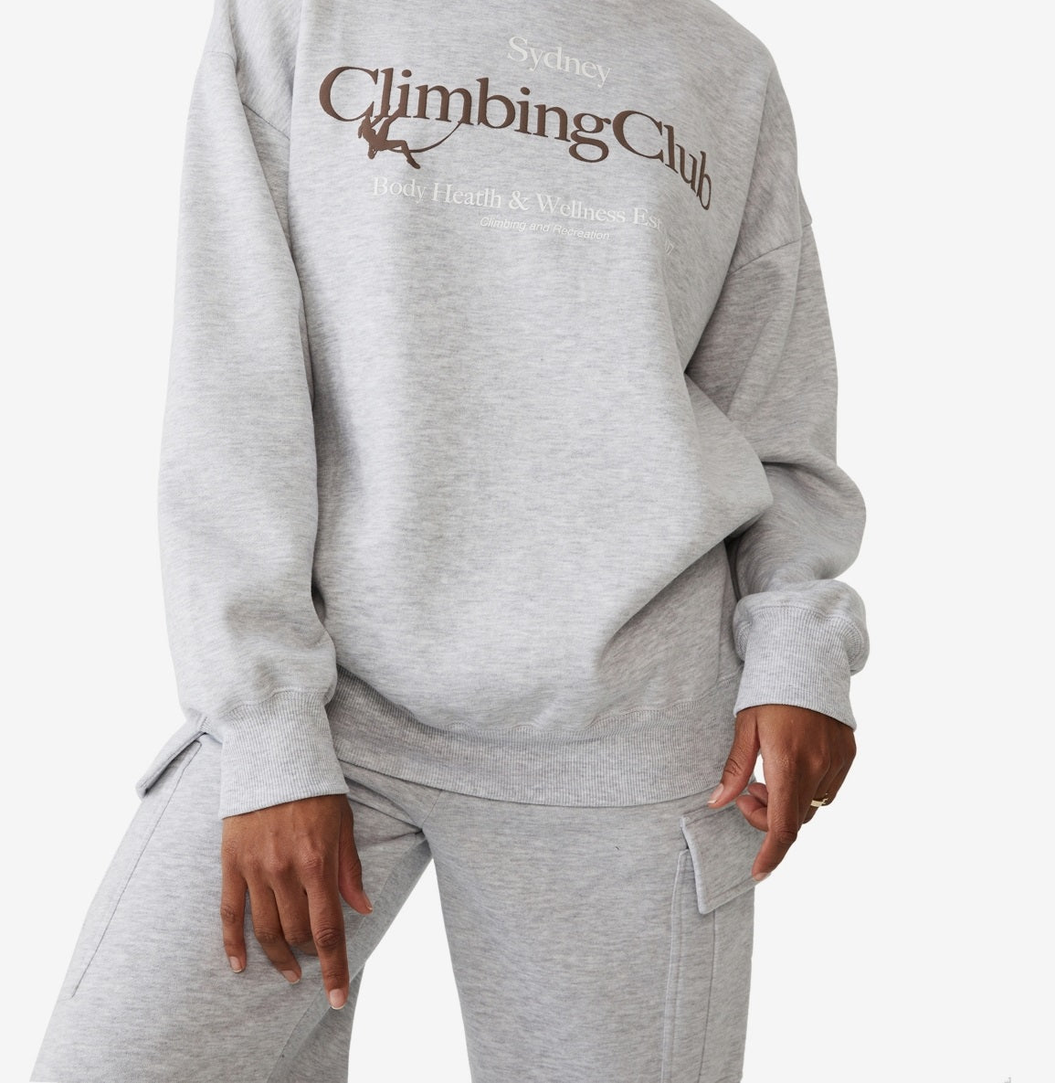 Suéter feminino estilo vida grande com gola redonda e estampa gráfica, tamanho médio, cinza, algodão on